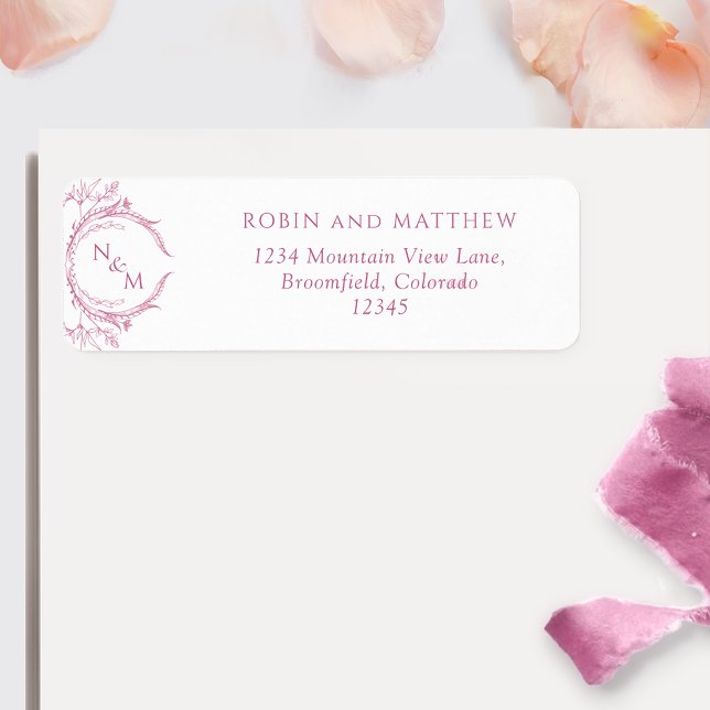 Elegant Mauve Pink Monogram Wedding Return Address (Creator Uploaded)