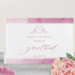 Elegant Mauve Pink Watercolor Monogram Wedding Guest Book