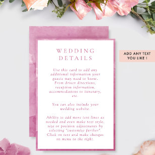 Elegant Mauve Pink Watercolor Wedding Details Enclosure Card