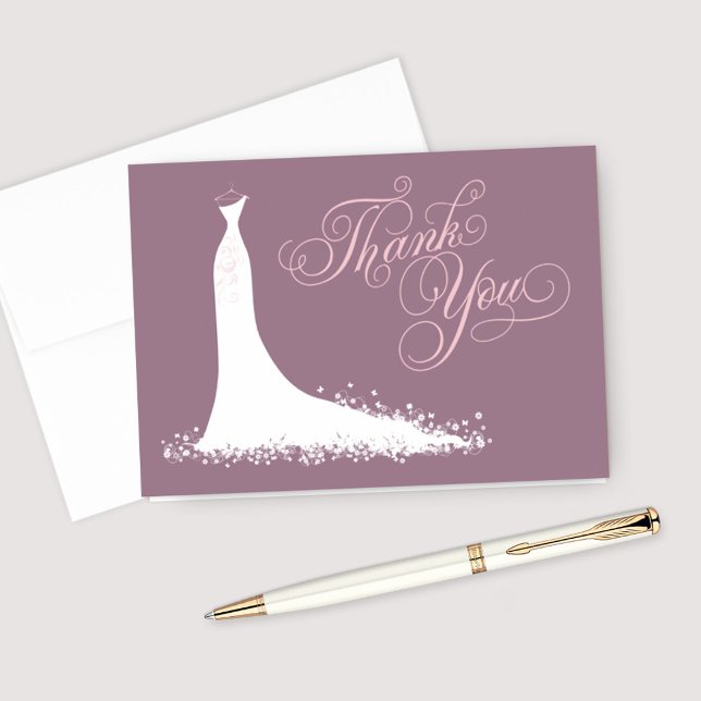 Elegant Mauve Pink Wedding Gown Bridal Shower Thank You Card (Creator Uploaded)