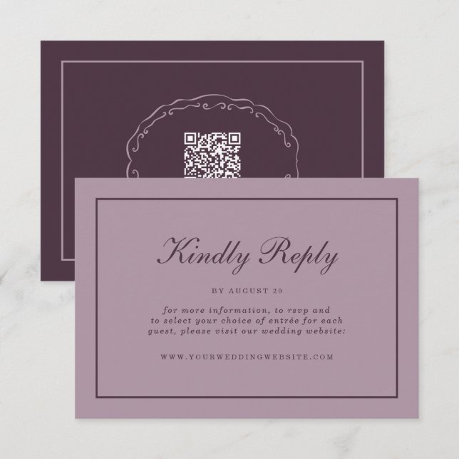 Elegant Mauve Plum RSVP Online Enclosure Card (Front/Back)