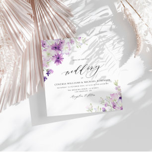 elegant mauve purple floral wedding invitation