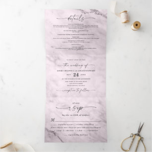 Elegant Mauve Purple Metallic Marble Wedding Tri-Fold Invitation