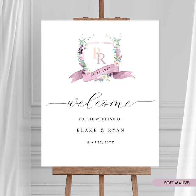 Elegant Mauve Purple Monogram Wedding Welcome Sign (Creator Uploaded)