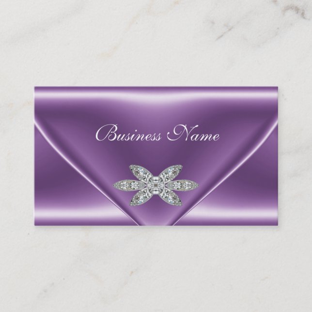 Elegant Mauve Purple Silver Diamond Jewel Business Card (Front)