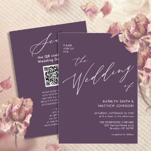 Elegant Mauve QR Code All In One Modern Wedding Invitation