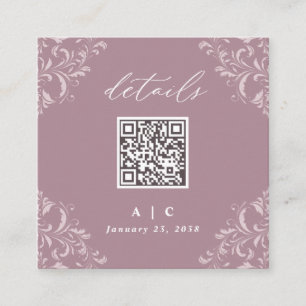 Elegant Mauve QR Code Wedding Small Square Details Enclosure Card