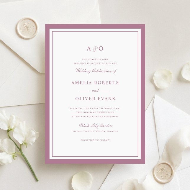 Elegant Mauve Rose Border Frame Wedding Invitation (Creator Uploaded)