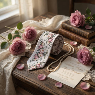 Elegant Mauve Rose Vintage Floral  Tie