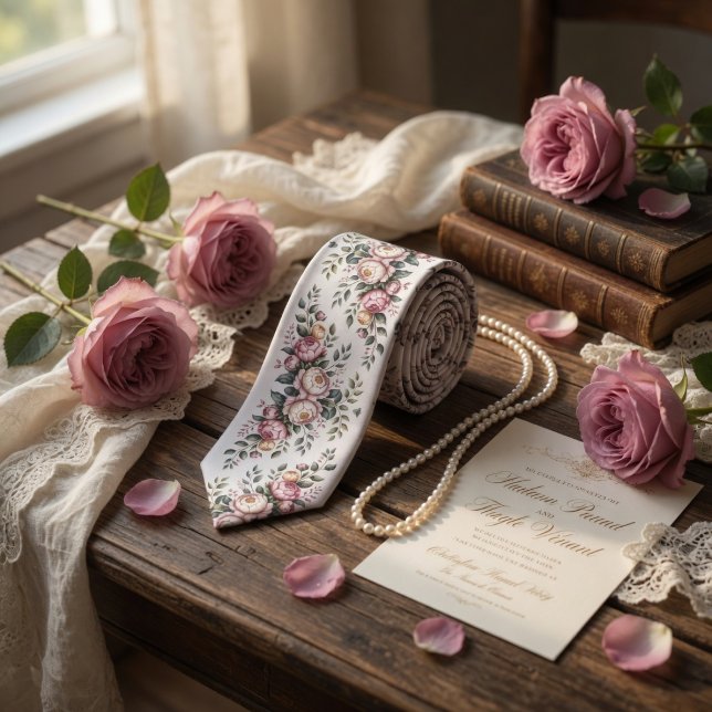 Elegant Mauve Rose Vintage Floral  Tie (Creator Uploaded)