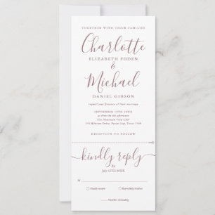 Elegant Mauve Script All In One Wedding Invitation