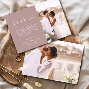 Elegant Mauve Script Photo Wedding Thank You Card