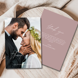 Elegant Mauve Script Photo Wedding Thank You Card