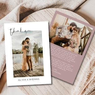 Elegant Mauve Script Photo Wedding Thank You Card