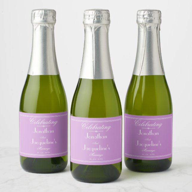 Elegant Mauve Wedding Personalised Cool Cute Mini  Sparkling Wine Label (Bottles)