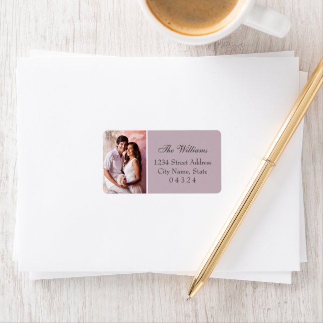 Elegant Mauve Wedding Photo Return Address Label (Insitu)
