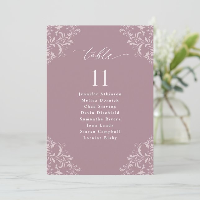 Elegant Mauve Wedding Seating Chart Sign Card (Standing Front)