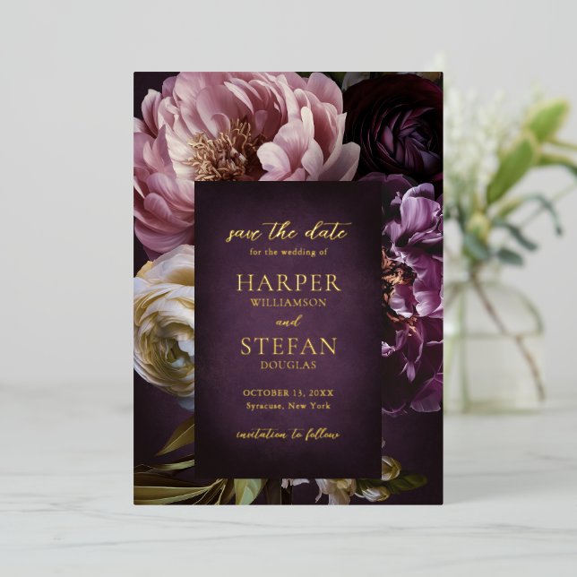 Elegant Maximalist Floral Wedding Save the Date (Standing Front)