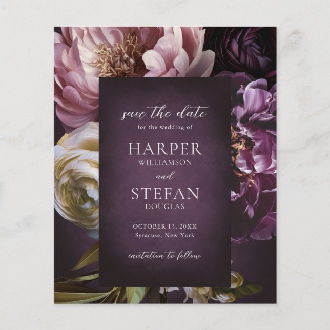 Elegant Maximalist Floral Wedding Save the Date Flyer (Front)
