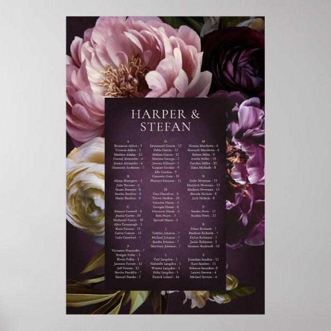Elegant Maximalist Floral Wedding Seating Chart (Front)