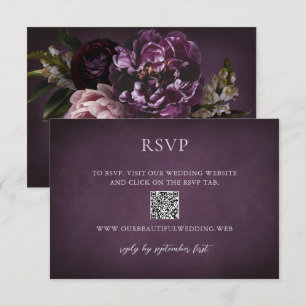 Elegant Maximalist Purple Floral QR Code Wedding RSVP Card