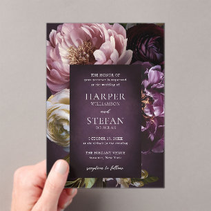 Elegant Maximalist Purple Floral Wedding Acrylic Invitations