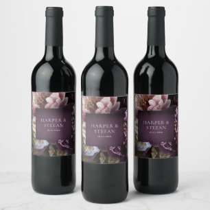Elegant Maximalist Purple Floral Wedding Wine Label