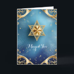 Elegant Mazal Tov, 5" x 7" Folded Greeting Card<br><div class="desc">Gold Star of David with exquisite gold details against a blue background; the greeting is "Mazal Tov" on the front. The inside has been left blank for you to personalise this elegant card.  Suggested for weddings,  birthdays,  bar mitzvahs,  bat mitzvahs,  and other special occasions or holidays.</div>