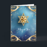 Elegant Mazal Tov, 5" x 7" Folded Greeting Card<br><div class="desc">Gold Star of David with exquisite gold details against a blue background; the greeting is "Mazal Tov" on the front. The inside has been left blank for you to personalise this elegant card.  Suggested for weddings,  birthdays,  bar mitzvahs,  bat mitzvahs,  and other special occasions or holidays.</div>