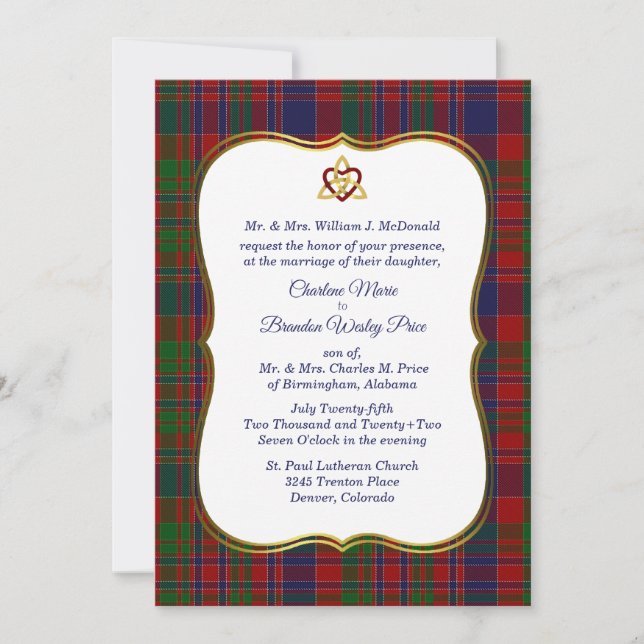 Elegant McDonald Tartan Plaid Wedding Invitation (Front)