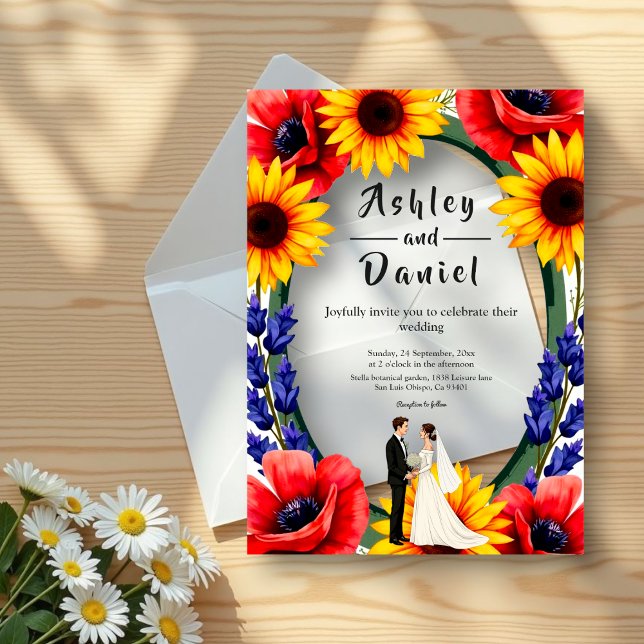 Elegant Meadow Bride & Groom Summer Floral Wedding Acrylic Invitations (Creator Uploaded)