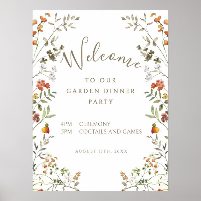 Elegant Meadow Fall Garden Dinner Party Sign (Front)