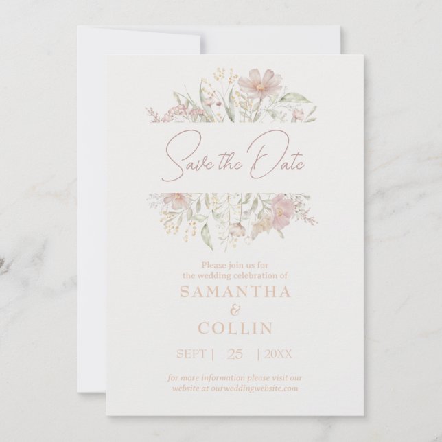 Elegant Meadow Minimalist Floral Save the Date Invitation (Front)