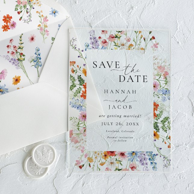 Elegant Meadow Wildflower Wedding Save the Date Acrylic Invitations (Creator Uploaded)