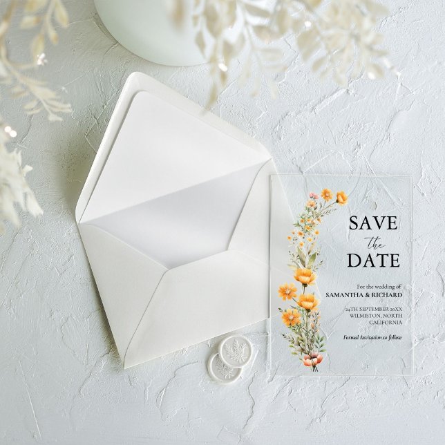 Elegant Meadow  Wildflower Wedding Save The Date Acrylic Invitations (Creator Uploaded)