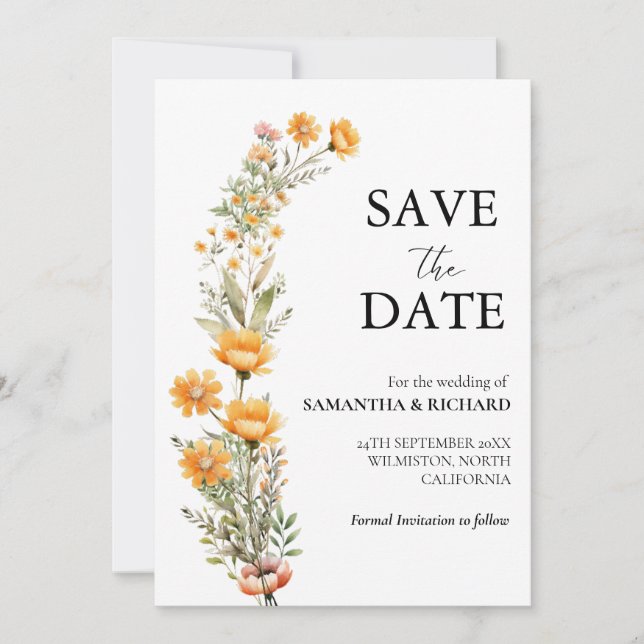 Elegant Meadow  Wildflower Wedding Save The Date Invitation (Front)