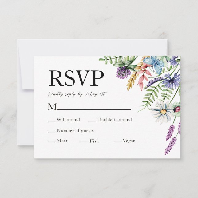 Elegant Meal Choice Wildflowers Sage Green Wedding RSVP Card (Front)