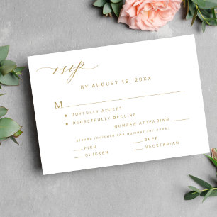 Elegant meals option gold and white wedding RSVP card