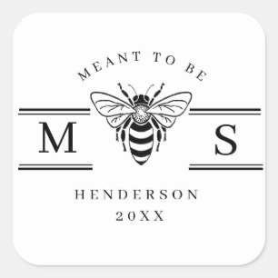 Elegant “Meant to Be” Wedding Names Design  Square Sticker