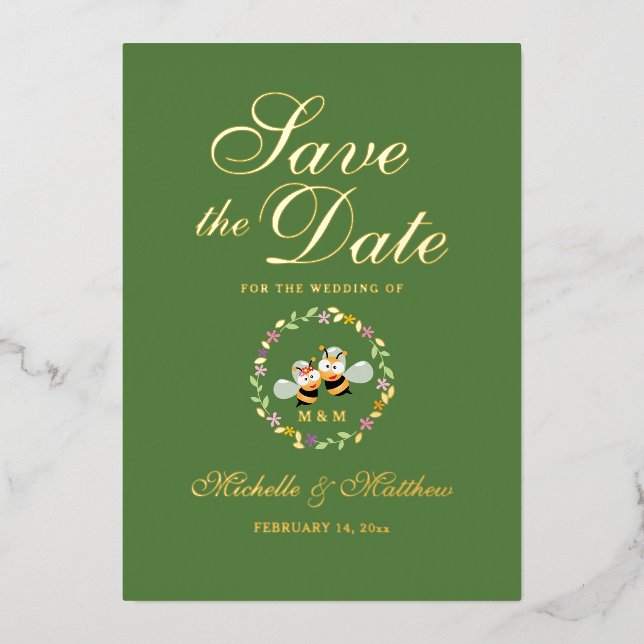Elegant Meant To Bee Couple Wedding Save The Date (Front)