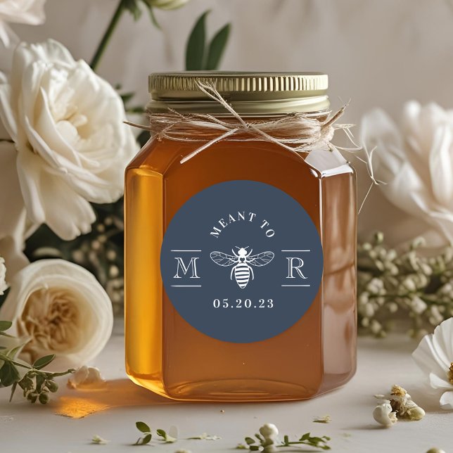 Elegant Meant to Bee Wedding Favour Navy Blue Classic Round Sticker (Creator Uploaded)