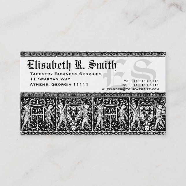 Elegant Mediaeval Embroidery Romantic Pattern Business Card (Front)
