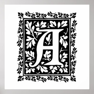 Elegant Mediaeval Illuminated Manuscript Letter A Poster