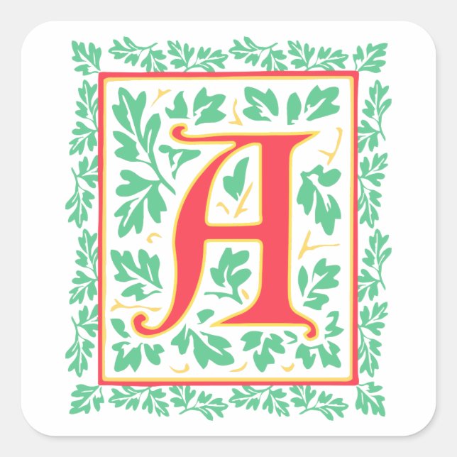 Elegant Mediaeval Letter A Antique Monogram Square Sticker (Front)