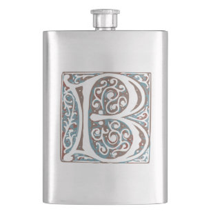 Elegant Mediaeval Letter B Antique Monogram Hip Flask