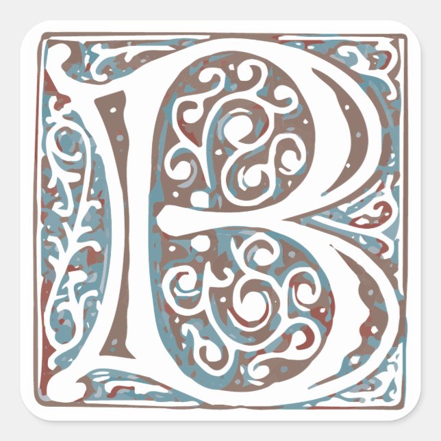 Elegant Mediaeval Letter B Antique Monogram Square Sticker (Front)