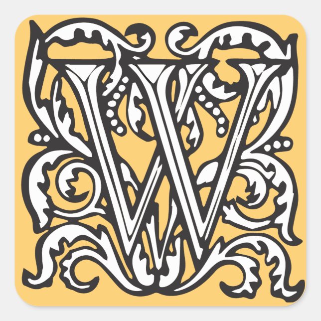 Elegant Mediaeval Letter W Monogram Square Sticker (Front)