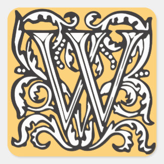 Elegant Mediaeval Letter W Monogram Square Sticker