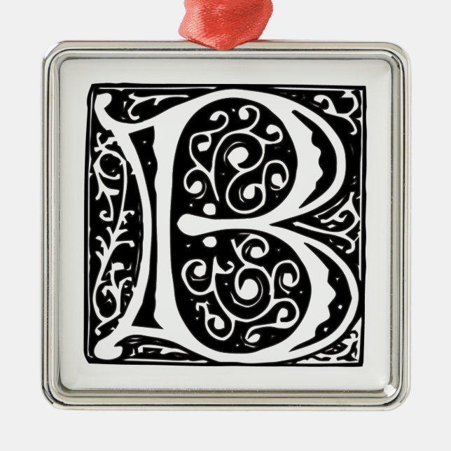 Elegant Mediaeval Renaissance Letter B Monogram Metal Tree Decoration (Front)