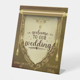 Elegant Mediaeval Wedding Custom Pedestal Sign
